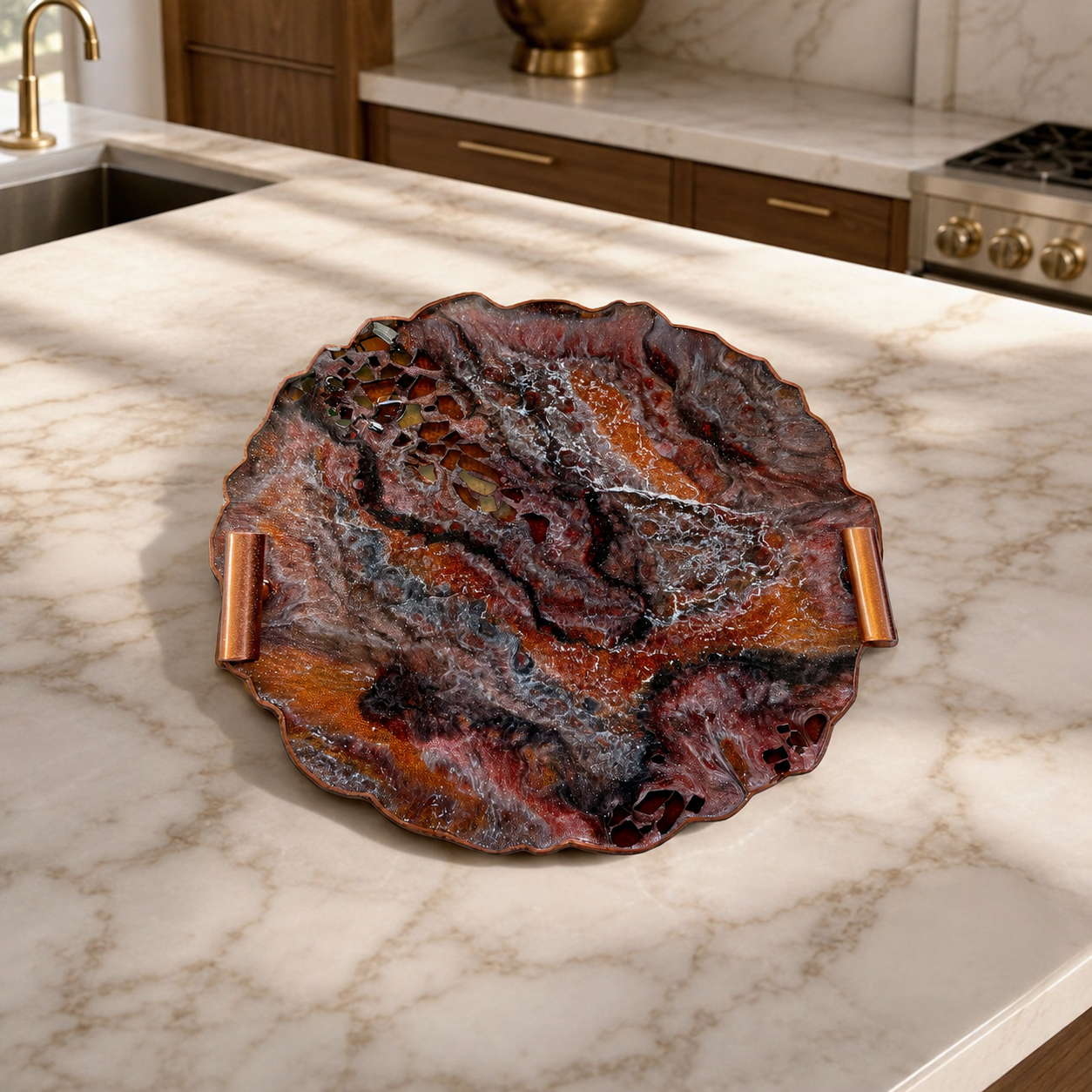 Black, Bronze and Copper tray handmade epoxy resin geode design