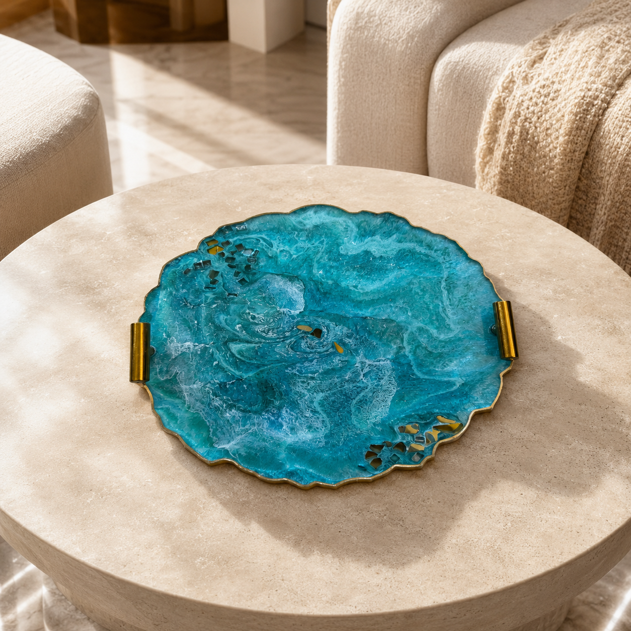 Ocean colors tray handmade epoxy resin geode design