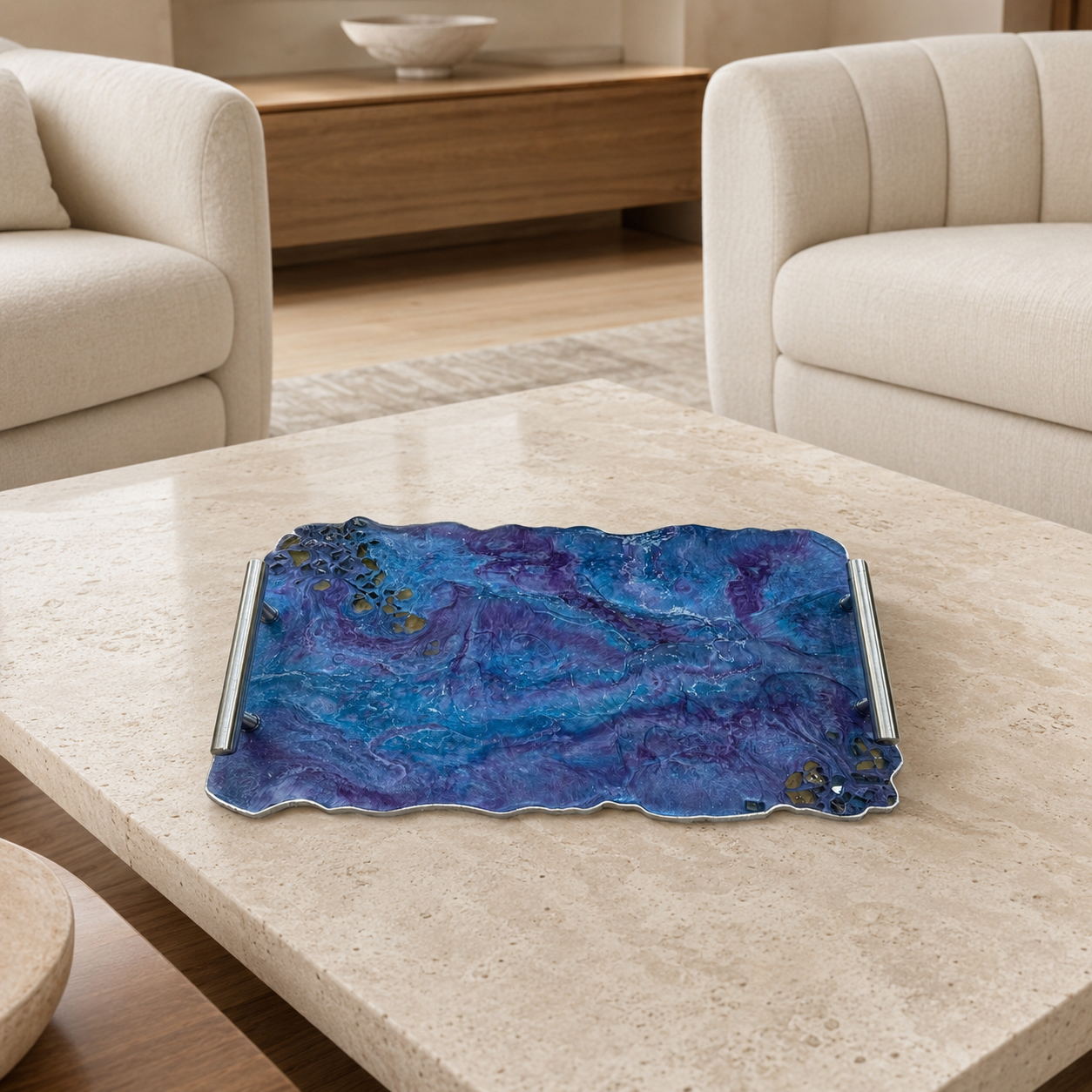 Purple and Blue tray handmade epoxy resin geode design