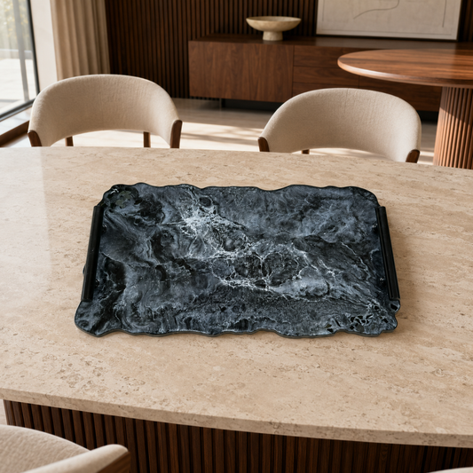 Black tray handmade epoxy resin geode design