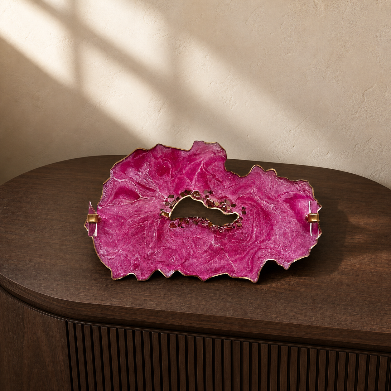 Pink tray handmade epoxy resin geode design