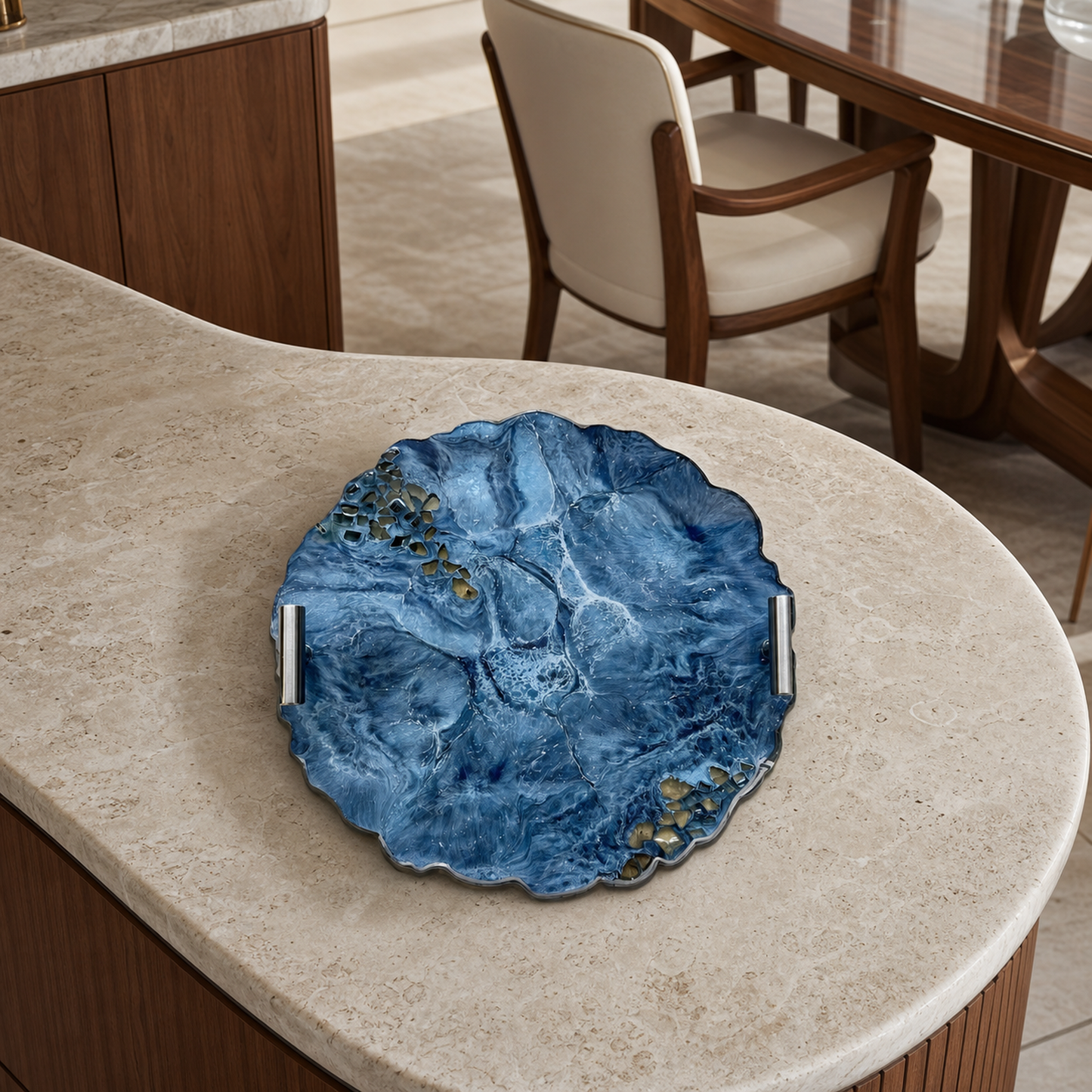 Blue tray handmade epoxy resin geode design