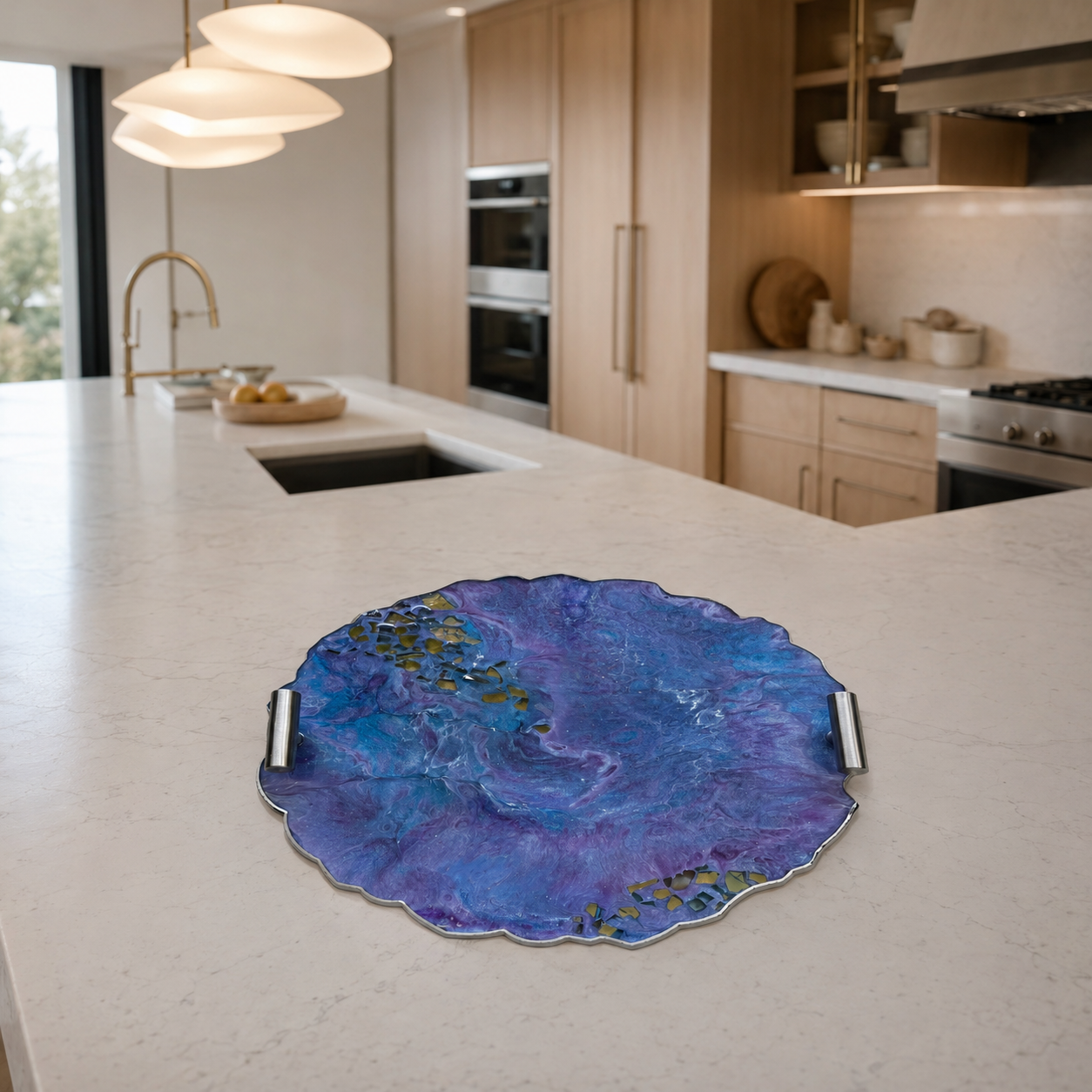 Purple and Blue tray handmade epoxy resin geode design