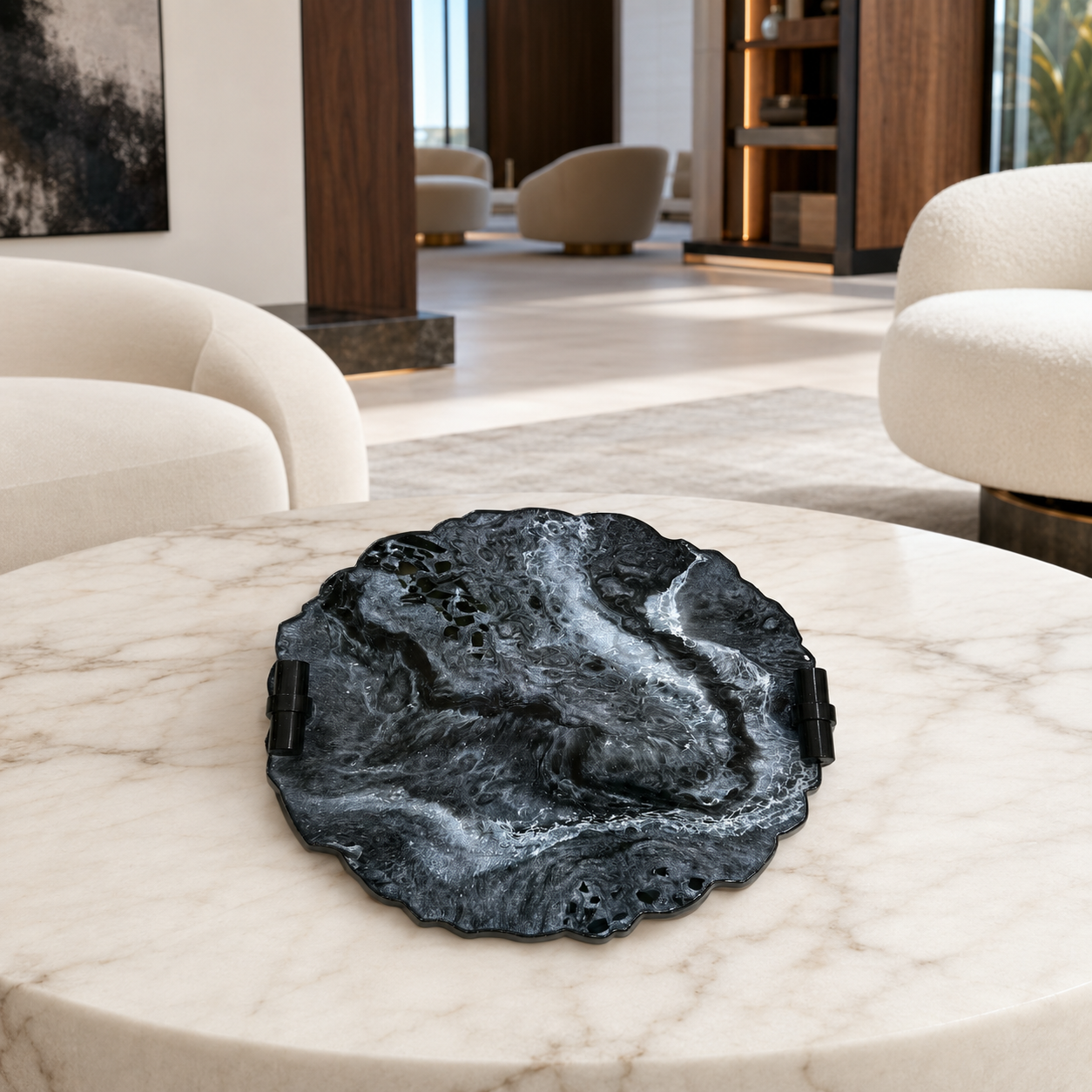 Black tray handmade epoxy resin geode design
