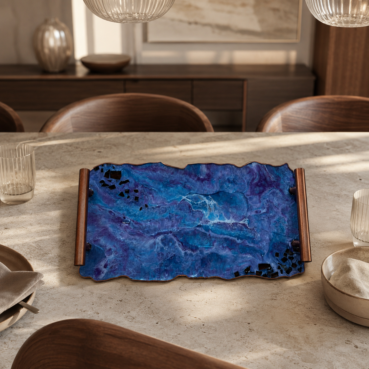 Purple and Blue tray handmade epoxy resin geode design