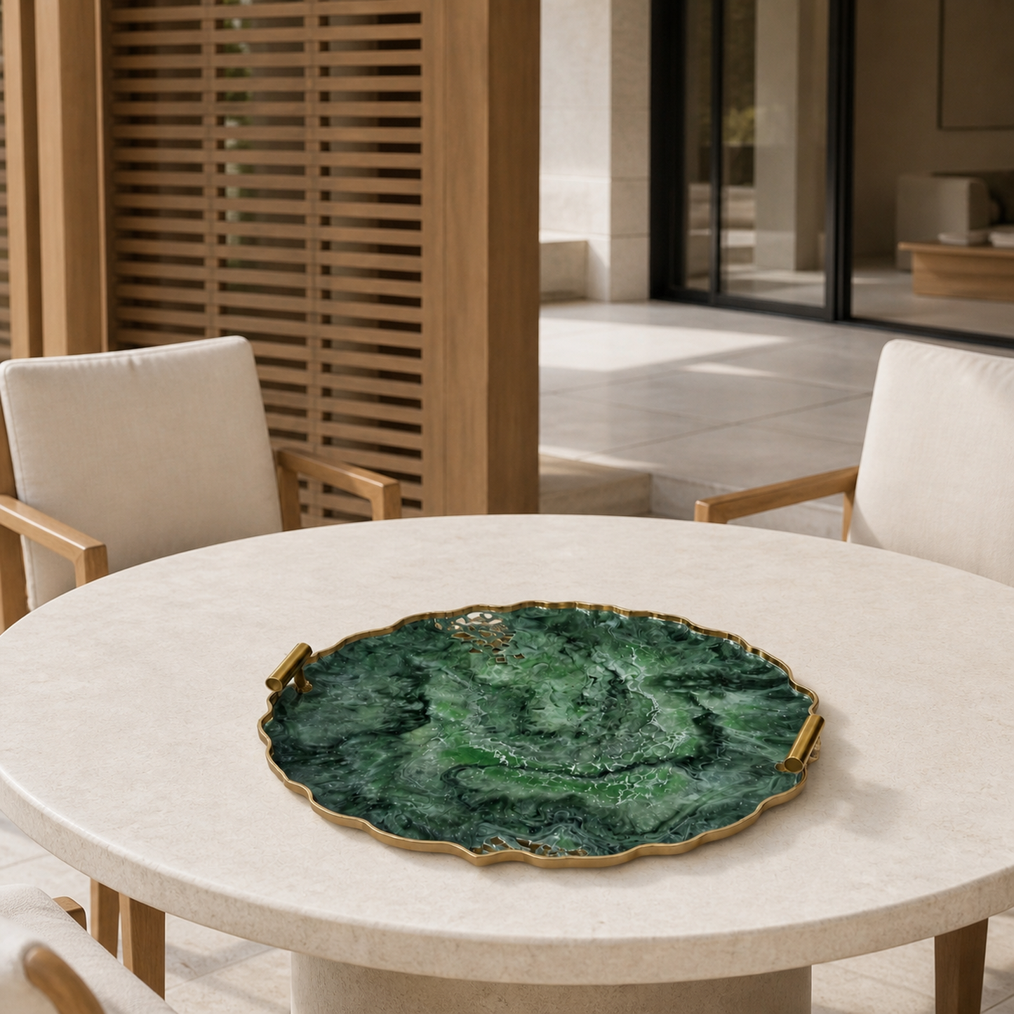 Green tray handmade epoxy resin geode design
