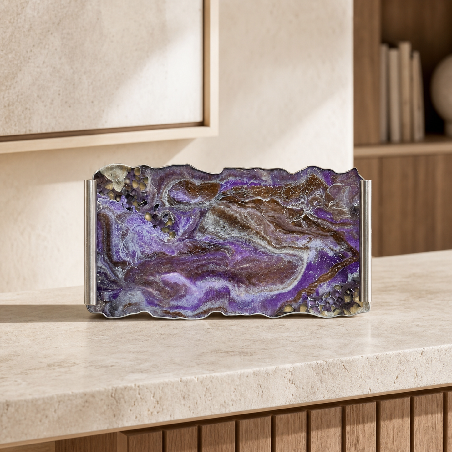 Purple and Brown tray handmade epoxy resin geode design