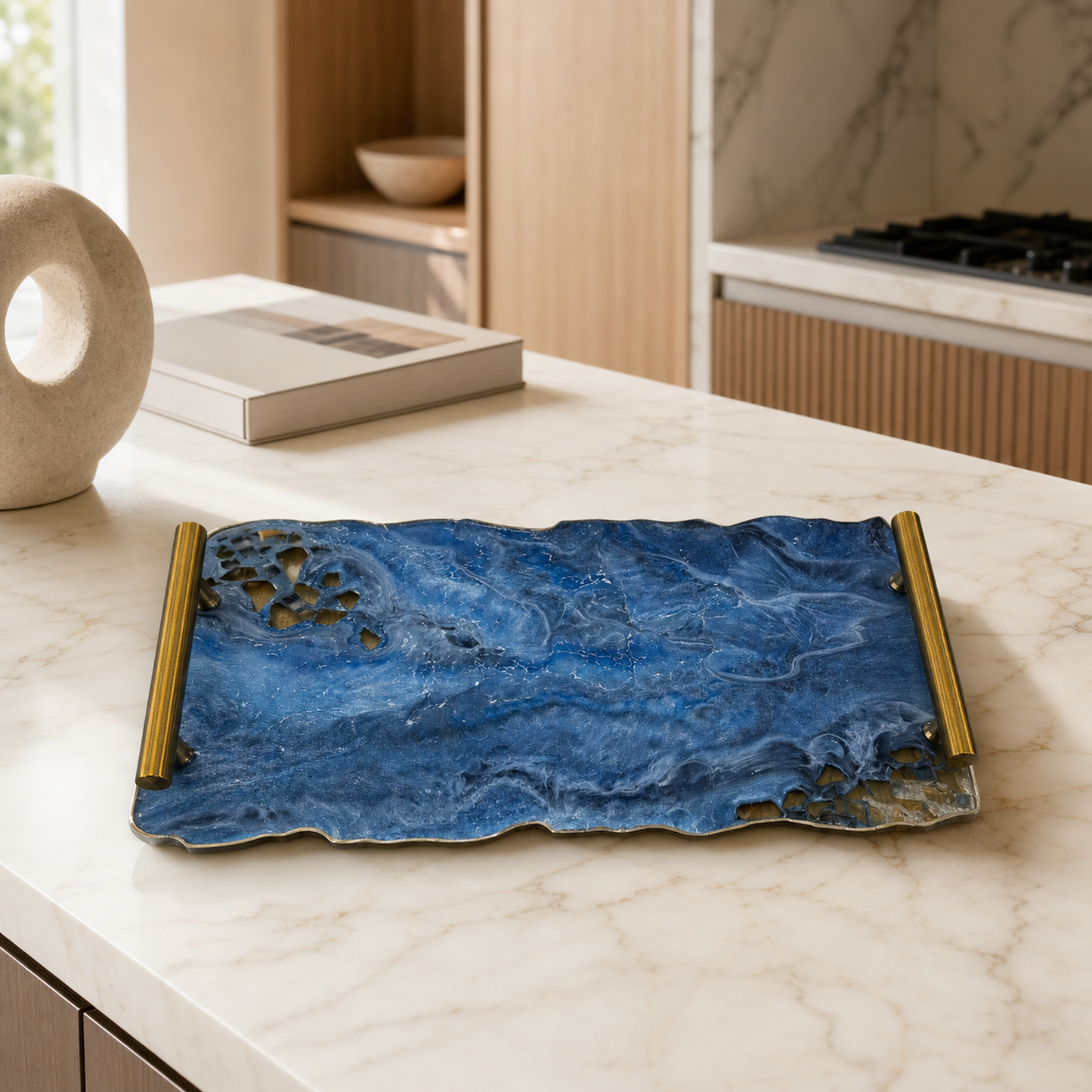 Blue tray handmade epoxy resin geode design
