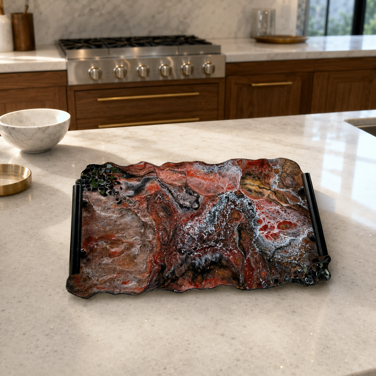 Black, Bronze and Copper tray handmade epoxy resin geode design