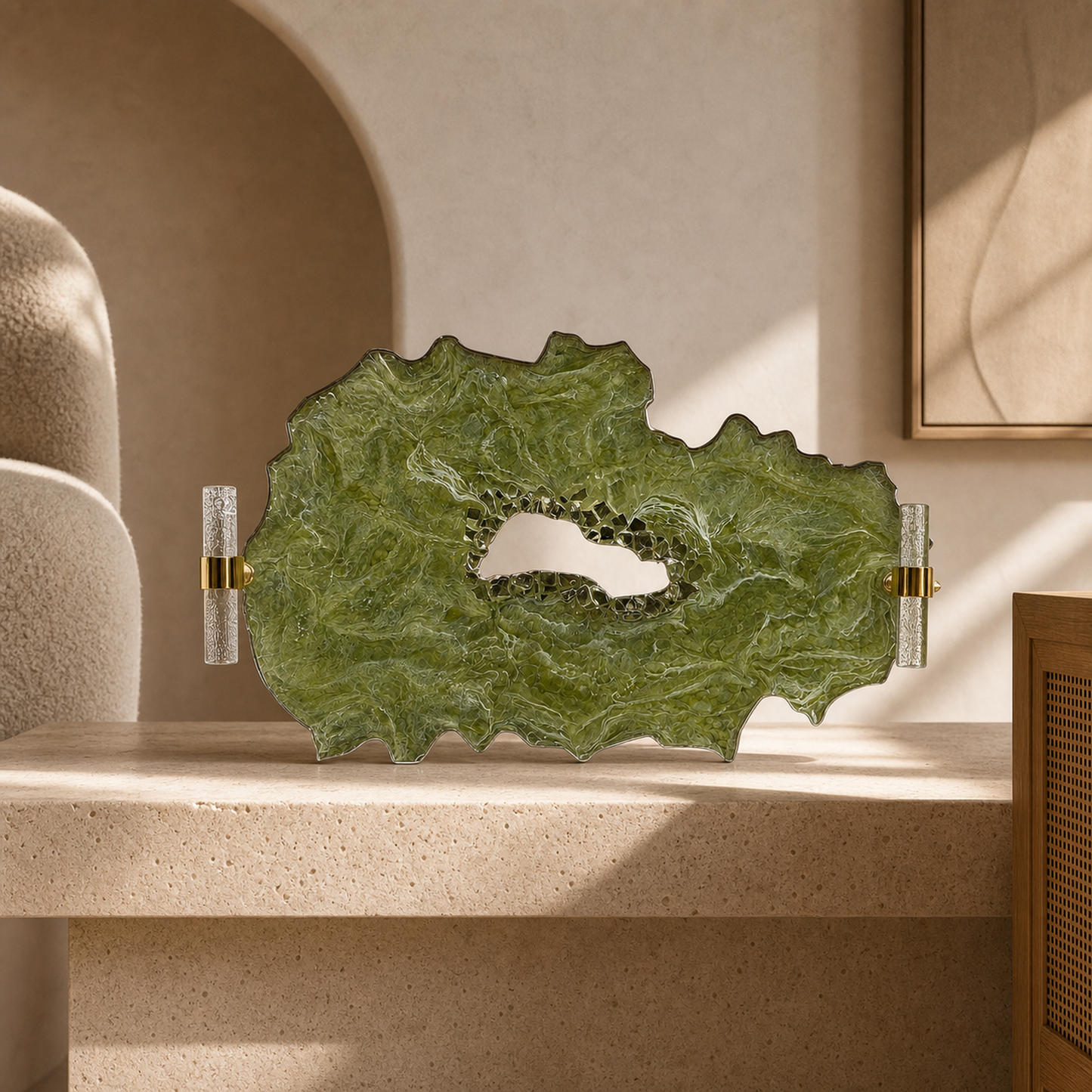 Olive Green tray handmade epoxy resin geode design