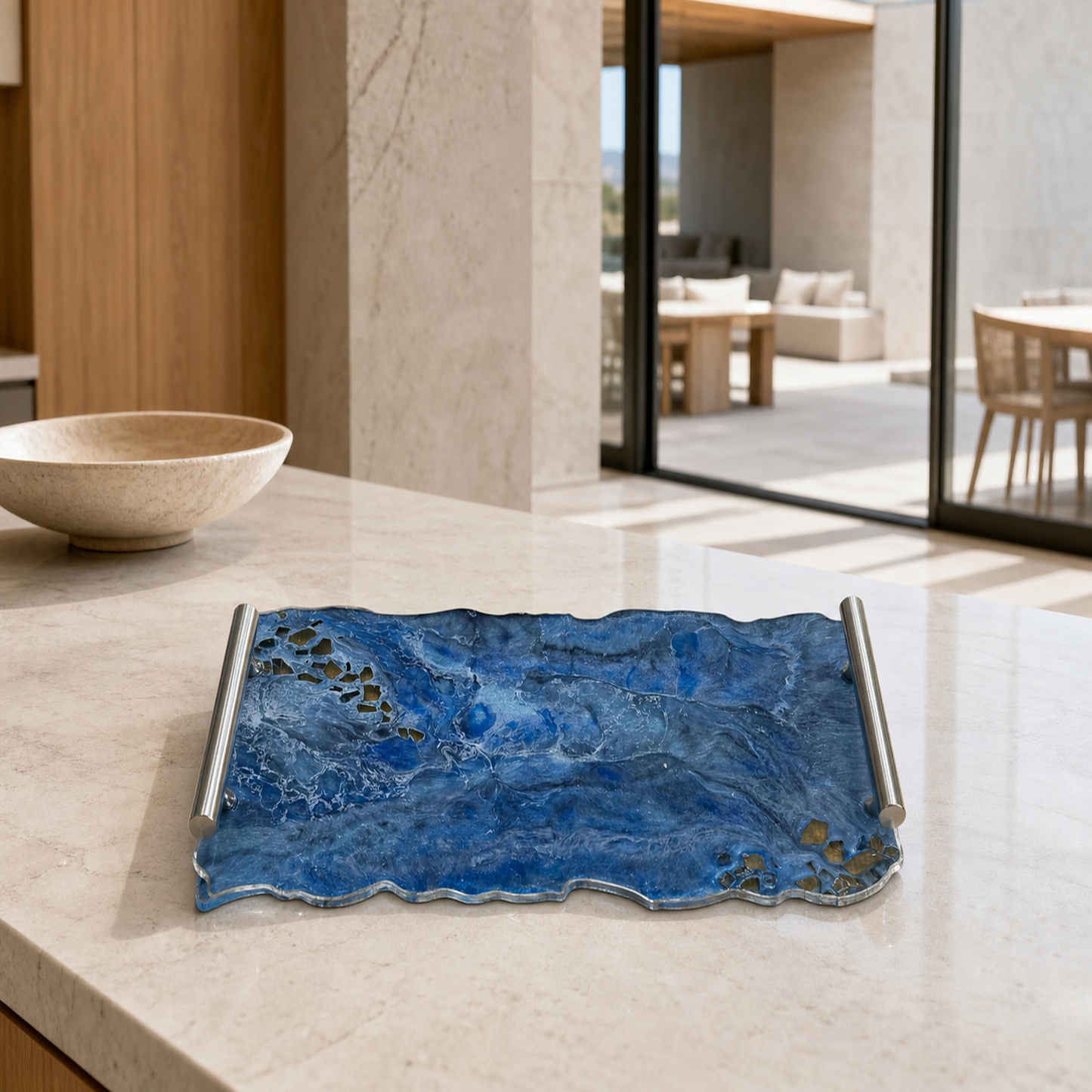 Blue tray handmade epoxy resin geode design