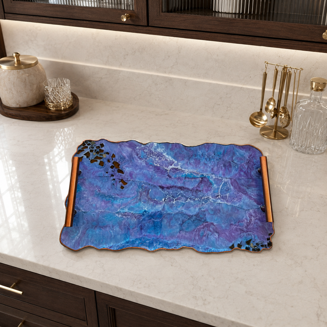 Purple and Blue tray handmade epoxy resin geode design