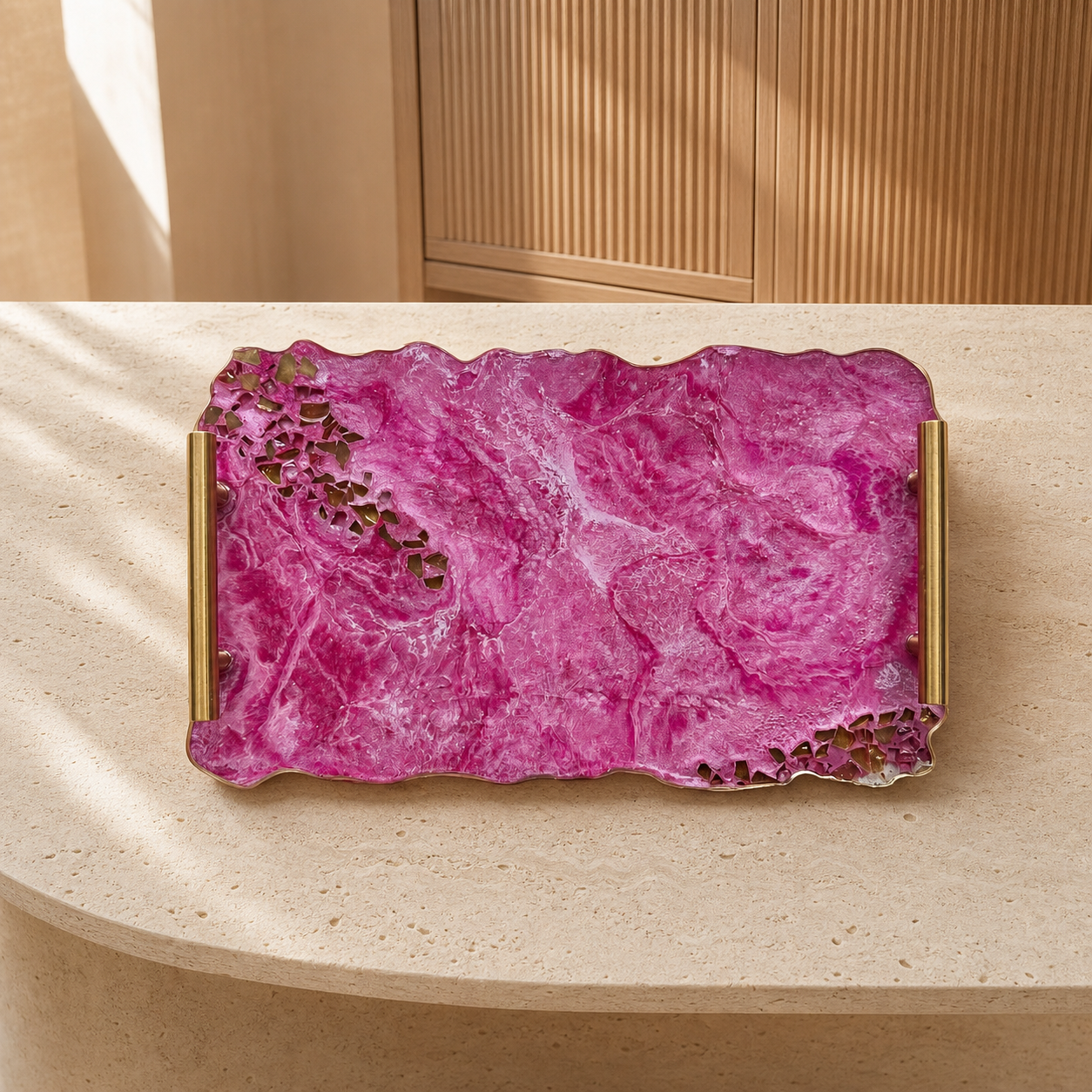Pink tray handmade epoxy resin geode design