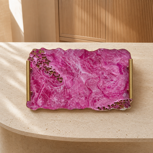 Pink tray handmade epoxy resin geode design