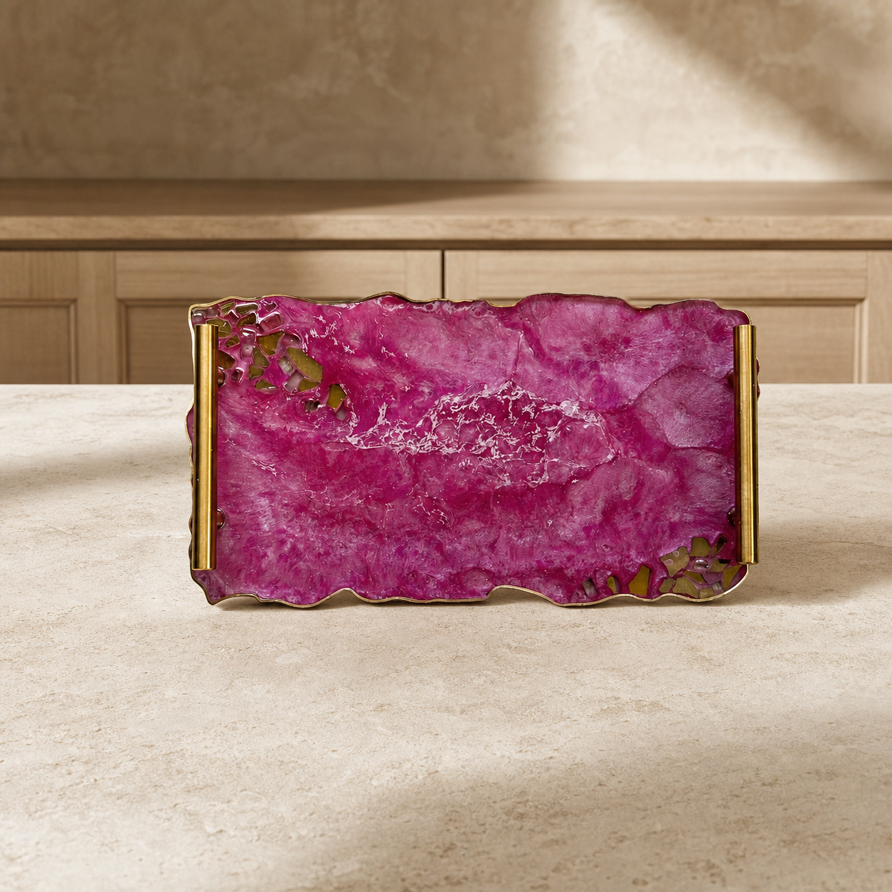 Pink tray handmade epoxy resin geode design