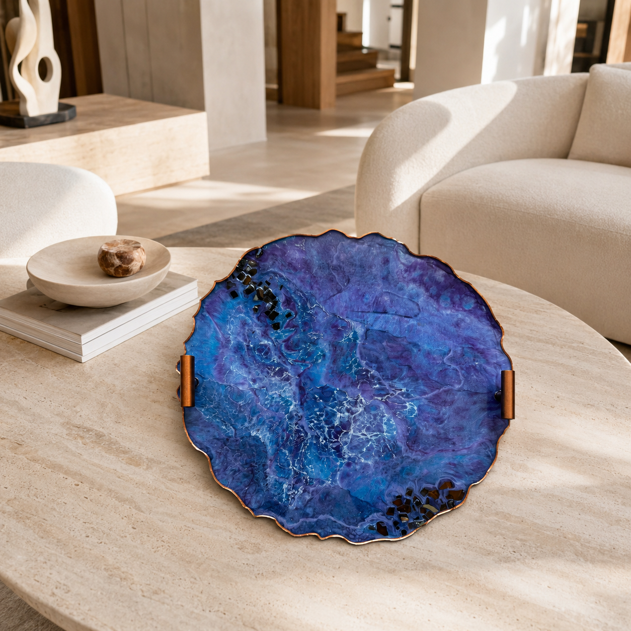 Purple and Blue tray handmade epoxy resin geode design