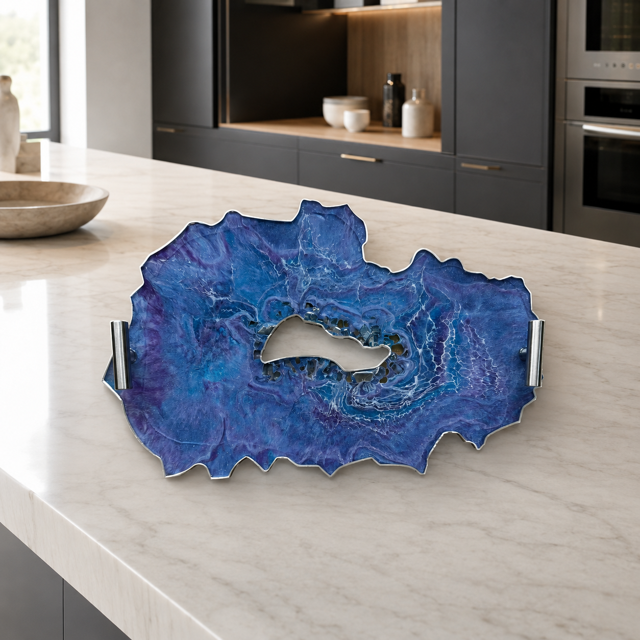 Purple and Blue tray handmade epoxy resin geode design