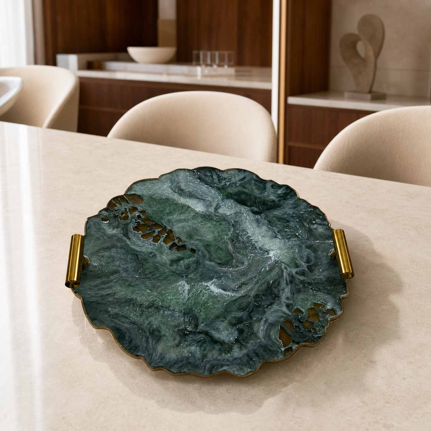 Green tray handmade epoxy resin geode design