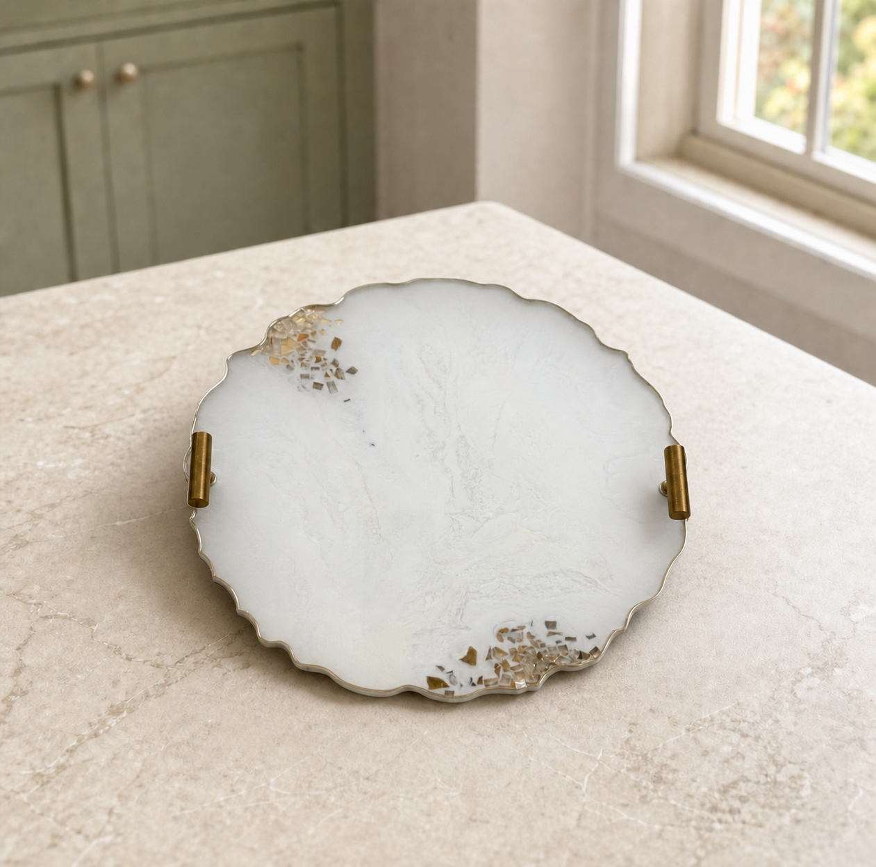 White tray handmade epoxy resin geode design