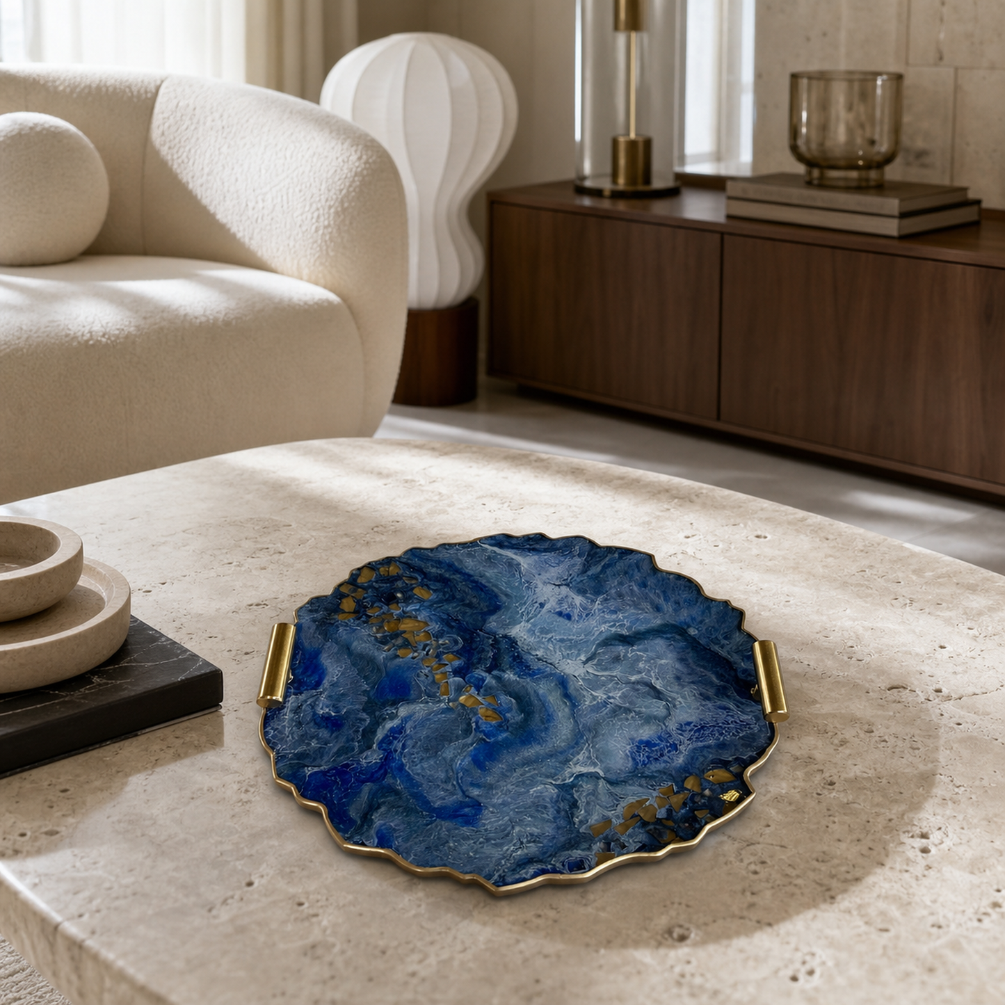 Blue tray handmade epoxy resin geode design