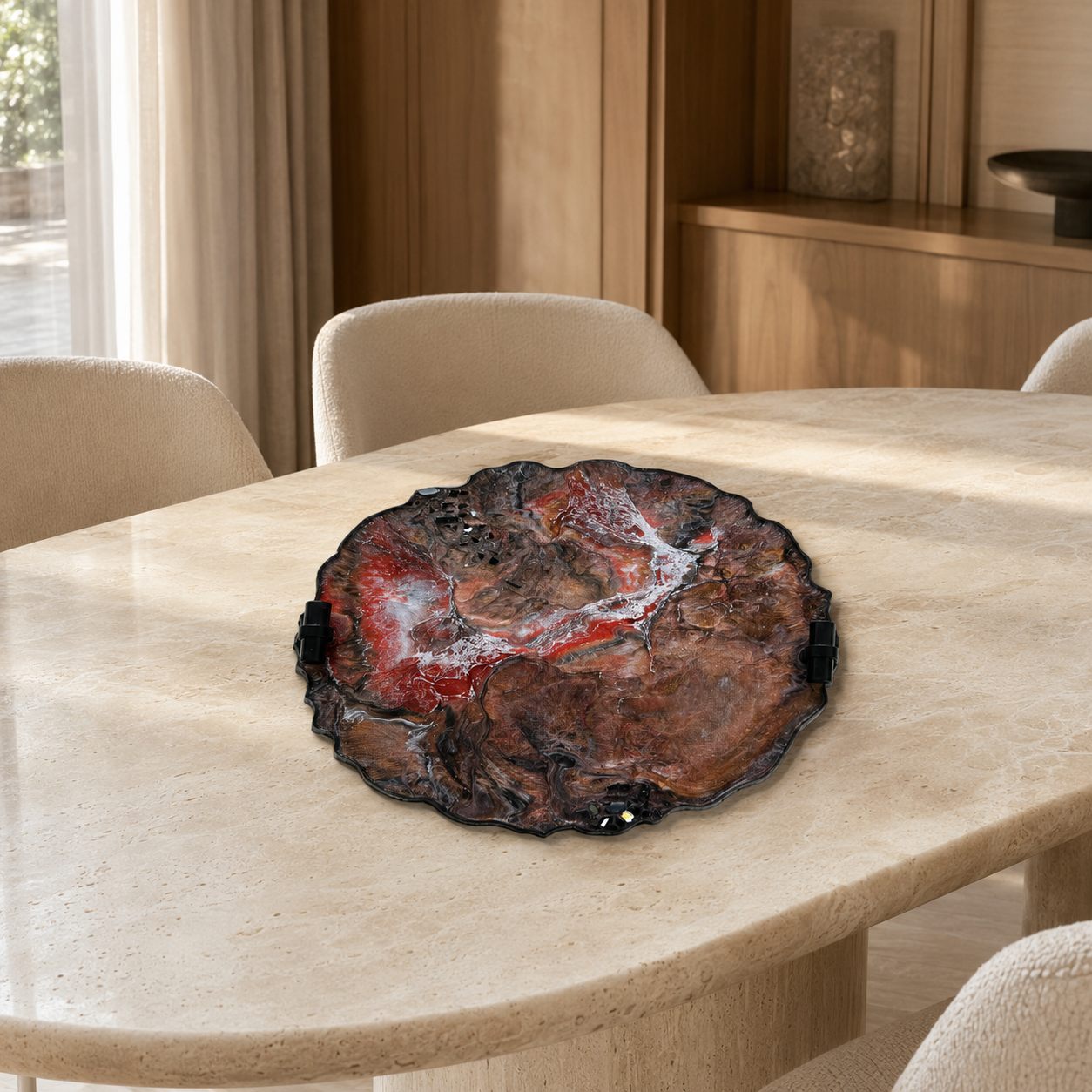 Black, Bronze and Copper tray handmade epoxy resin geode design