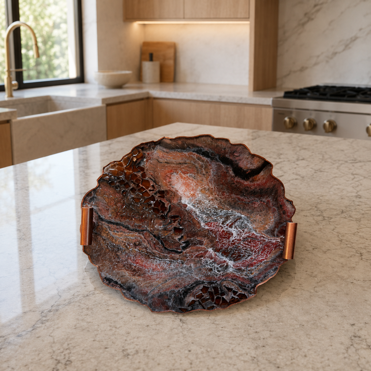 Black, Bronze and Copper tray handmade epoxy resin geode design
