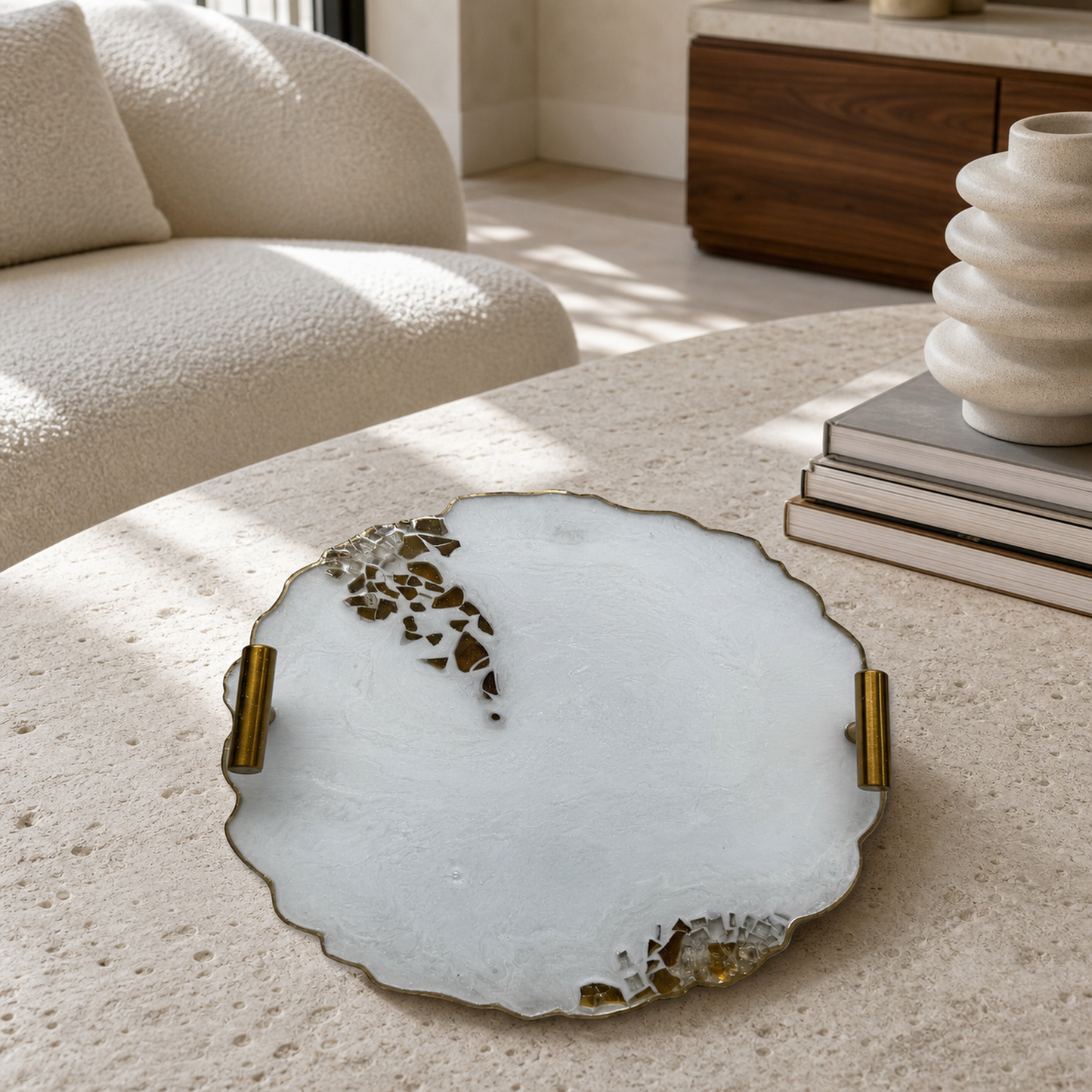 White tray handmade epoxy resin geode design