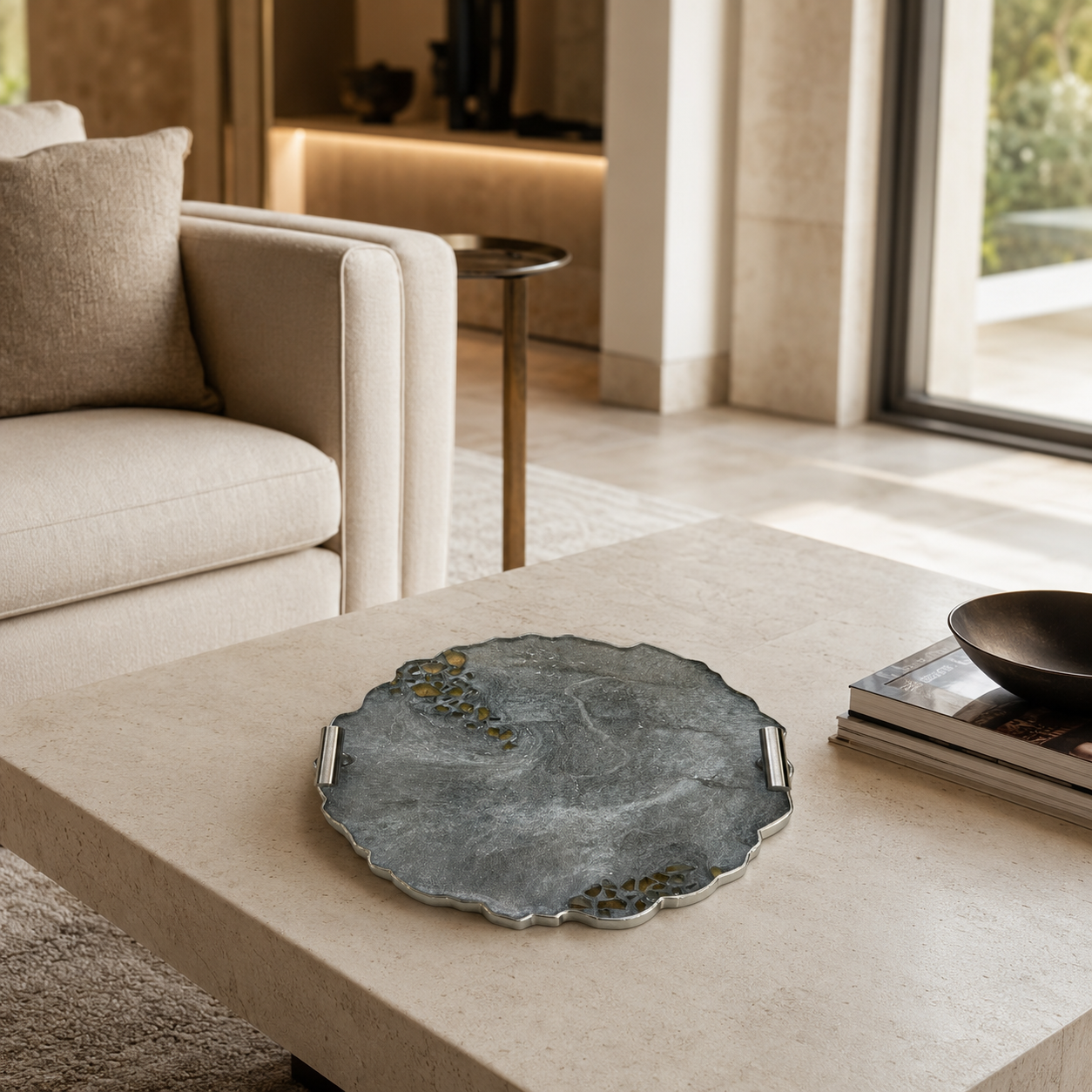 Silver and Grey tray handmade epoxy resin geode design