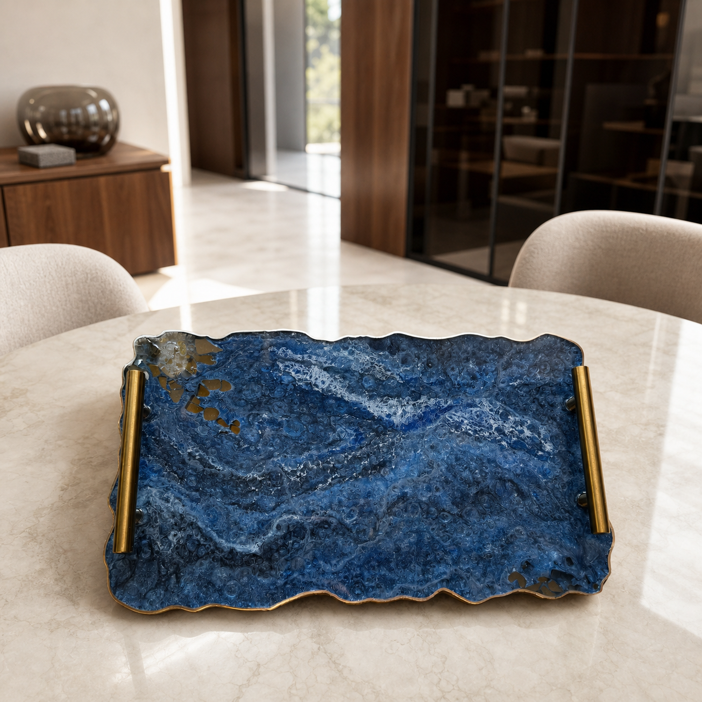 Blue tray handmade epoxy resin geode design