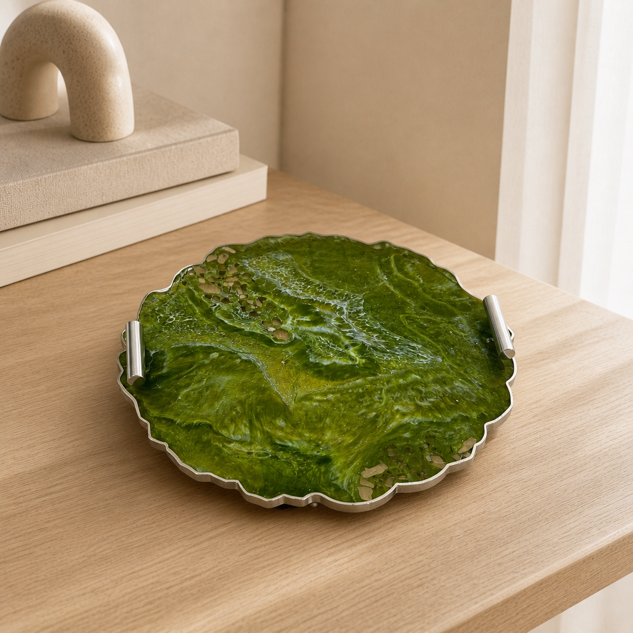 Olive Green tray handmade epoxy resin geode design