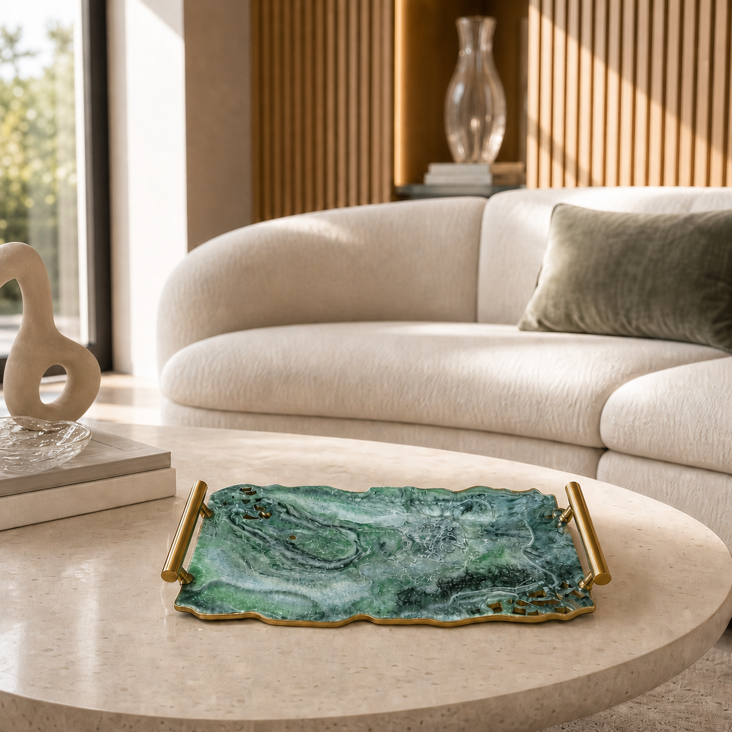 Green tray handmade epoxy resin geode design