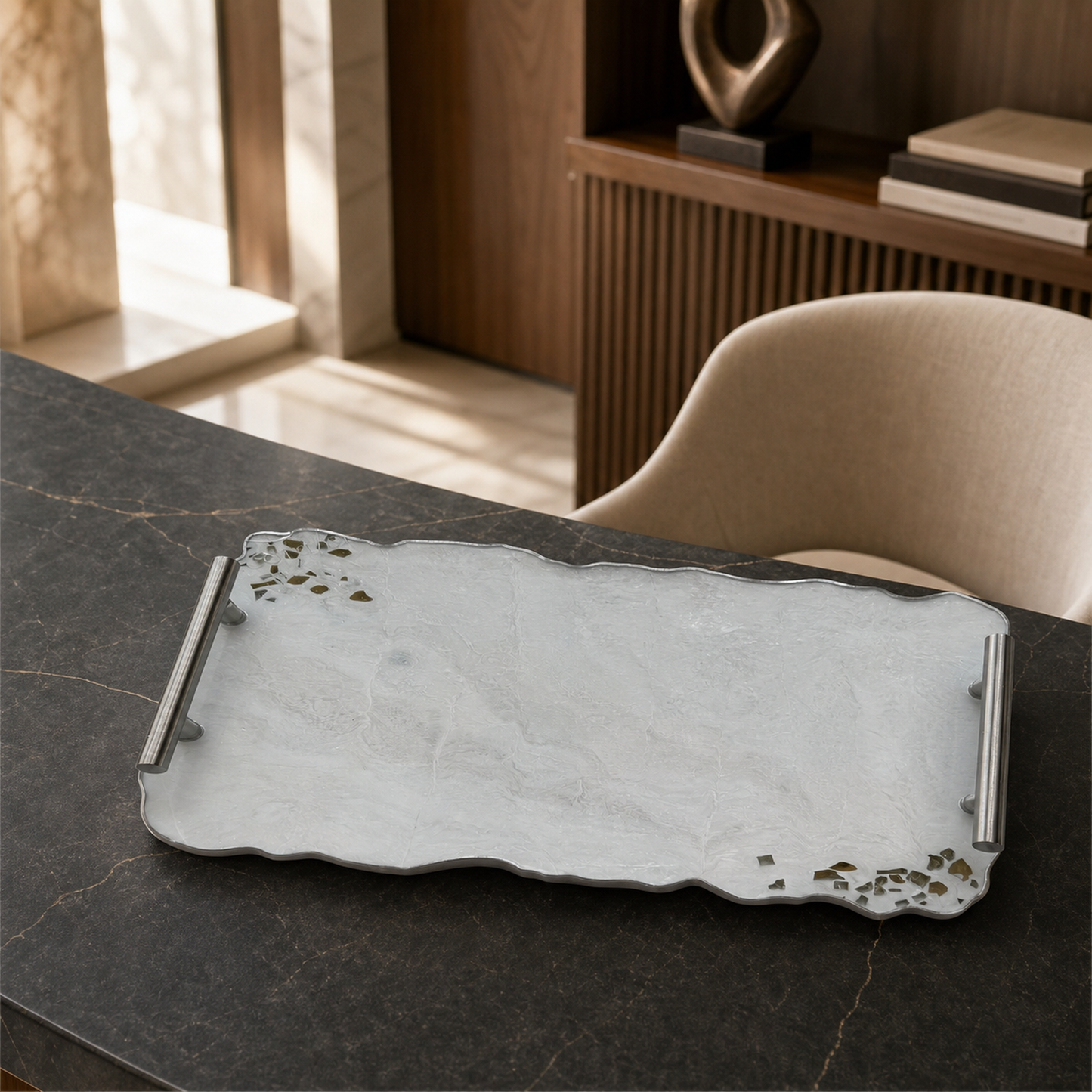 White tray handmade epoxy resin geode design