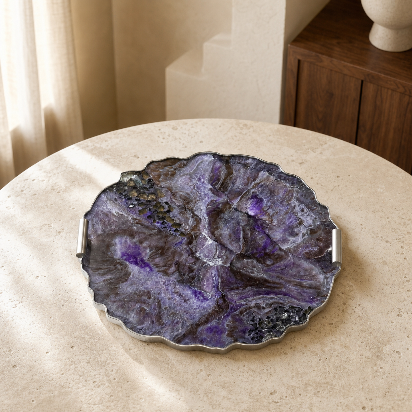 Purple and Brown tray handmade epoxy resin geode design