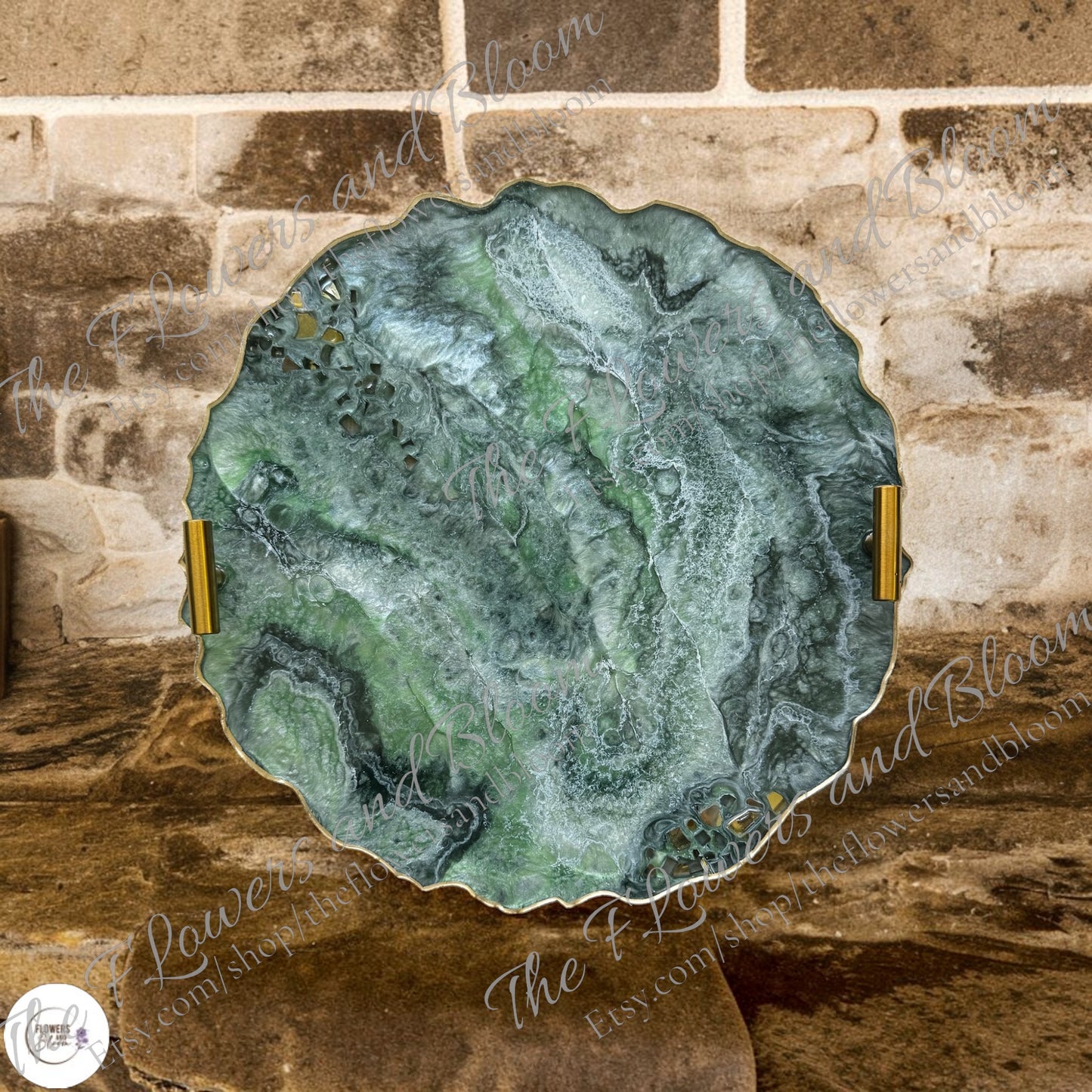 Green tray handmade epoxy resin geode design