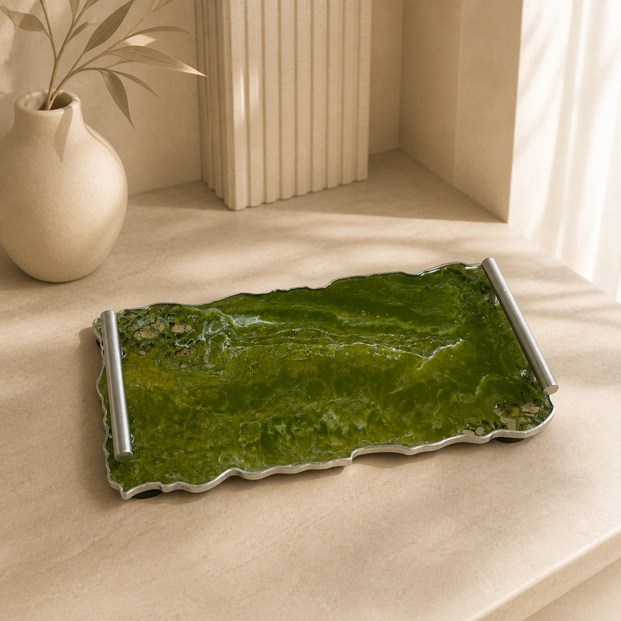 Olive Green tray handmade epoxy resin geode design