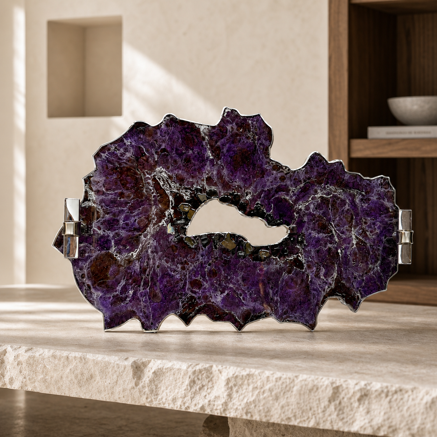 Purple and Brown tray handmade epoxy resin geode design