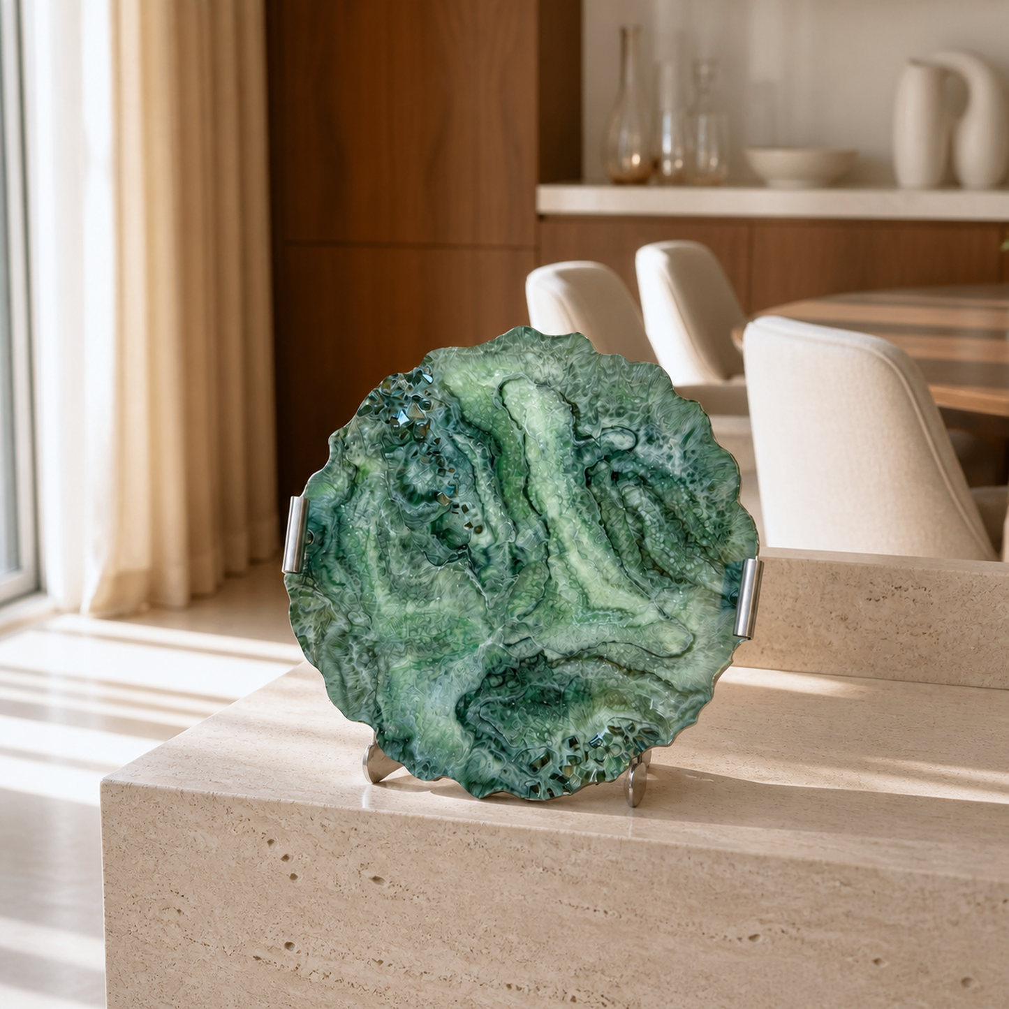 Green tray handmade epoxy resin geode design