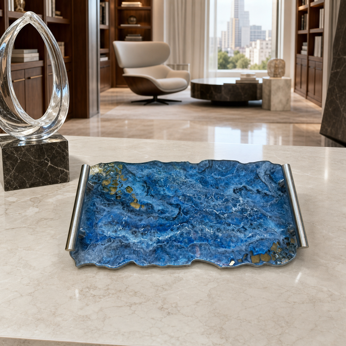 Blue tray handmade epoxy resin geode design