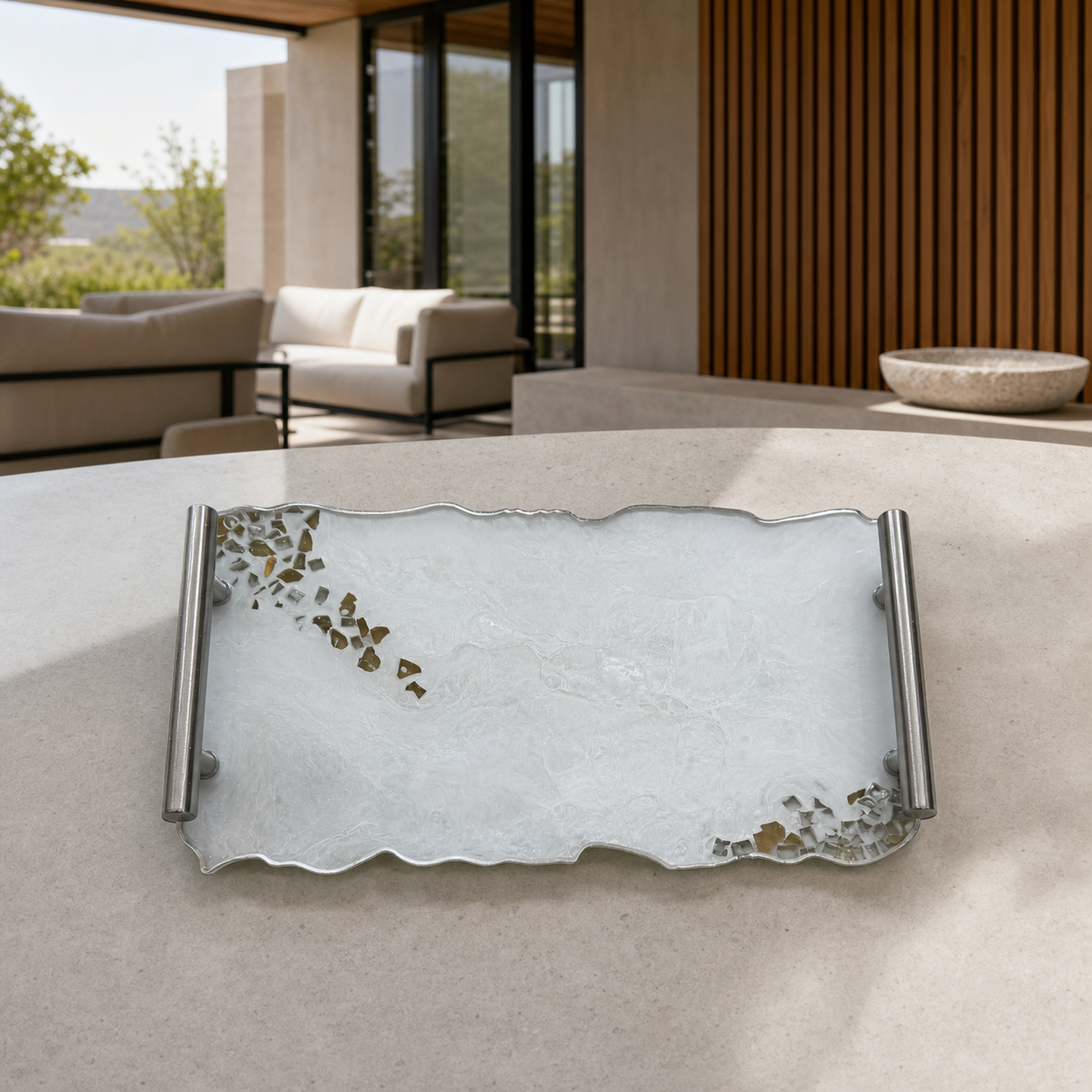 White tray handmade epoxy resin geode design