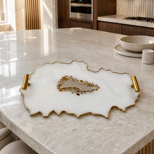 White tray handmade epoxy resin geode design