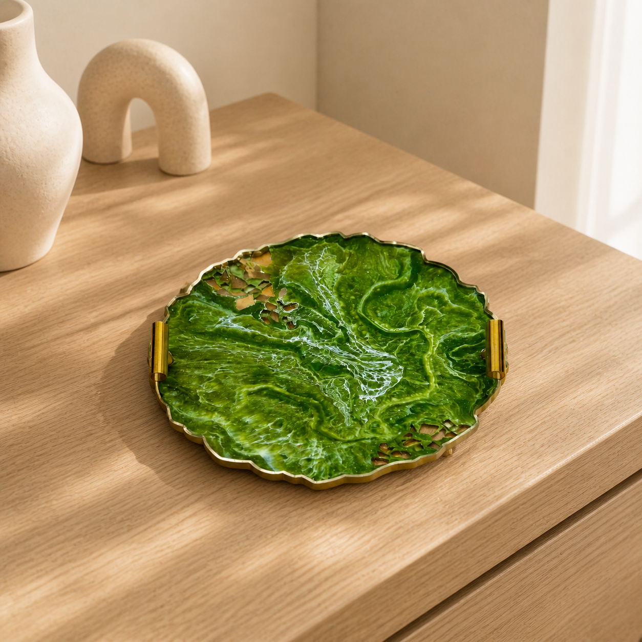 Olive Green tray handmade epoxy resin geode design