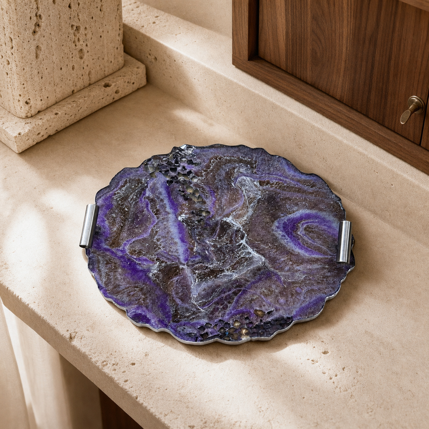 Purple and Brown tray handmade epoxy resin geode design