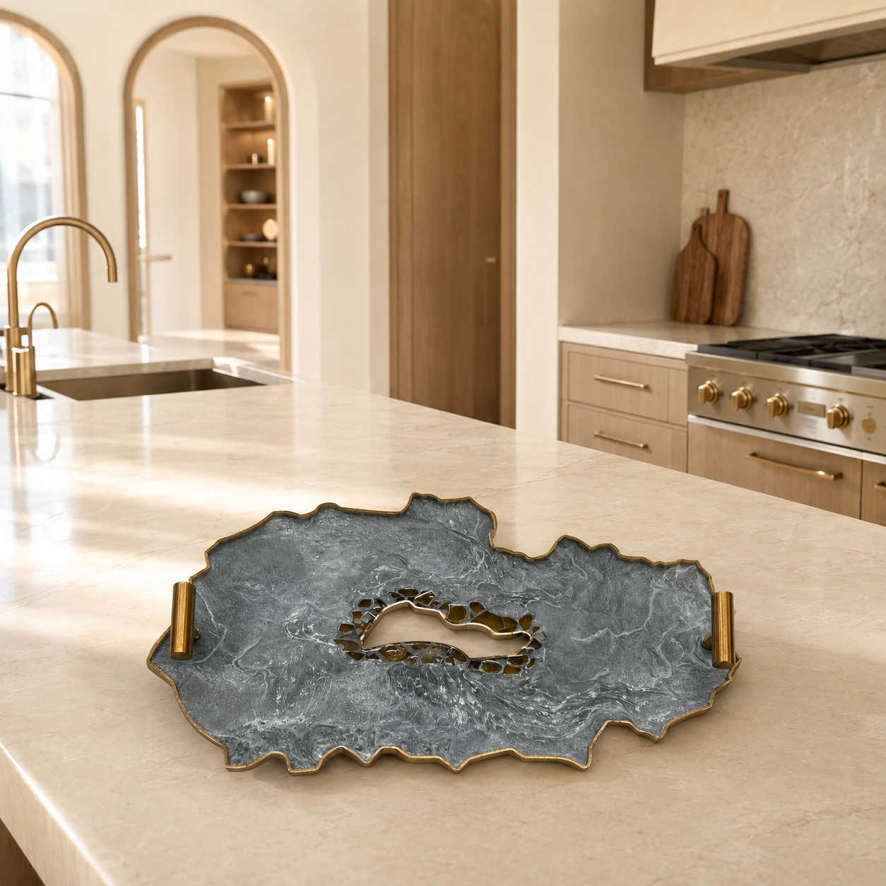Silver and Grey tray handmade epoxy resin geode design