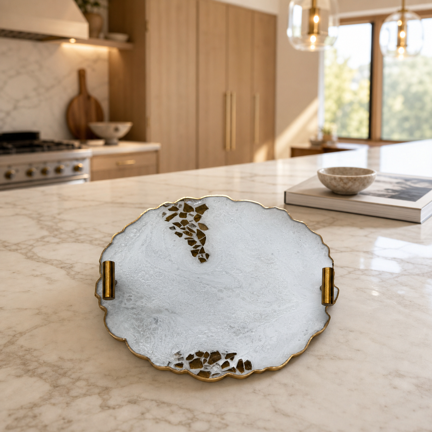 White tray handmade epoxy resin geode design