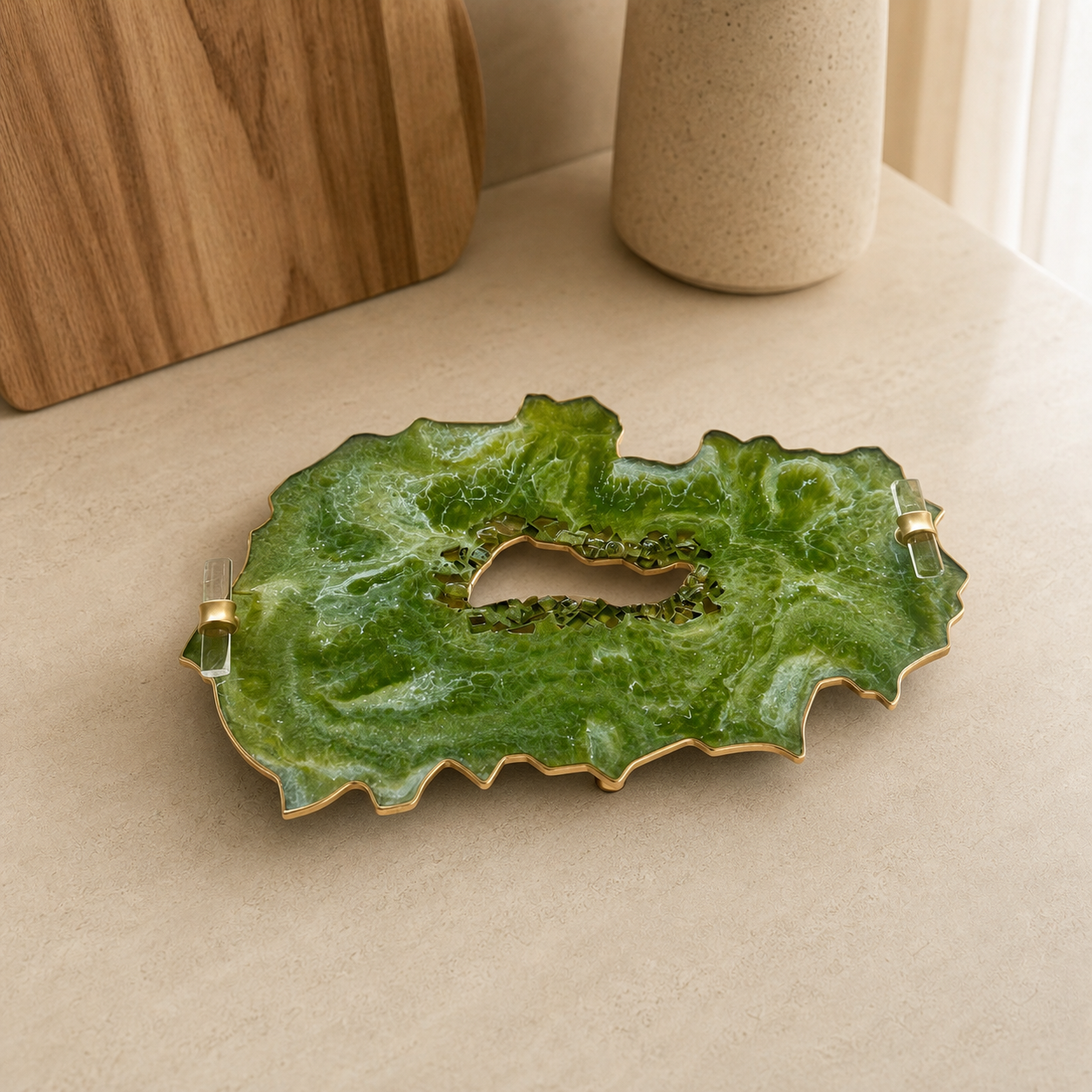 Olive Green tray handmade epoxy resin geode design