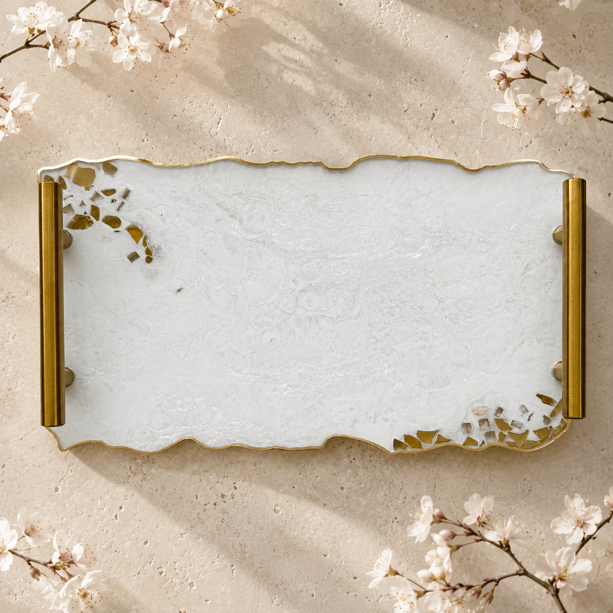 White tray handmade epoxy resin geode design