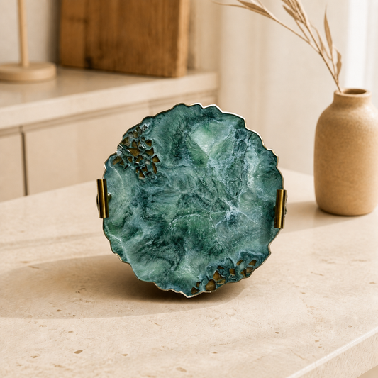 Green tray handmade epoxy resin geode design