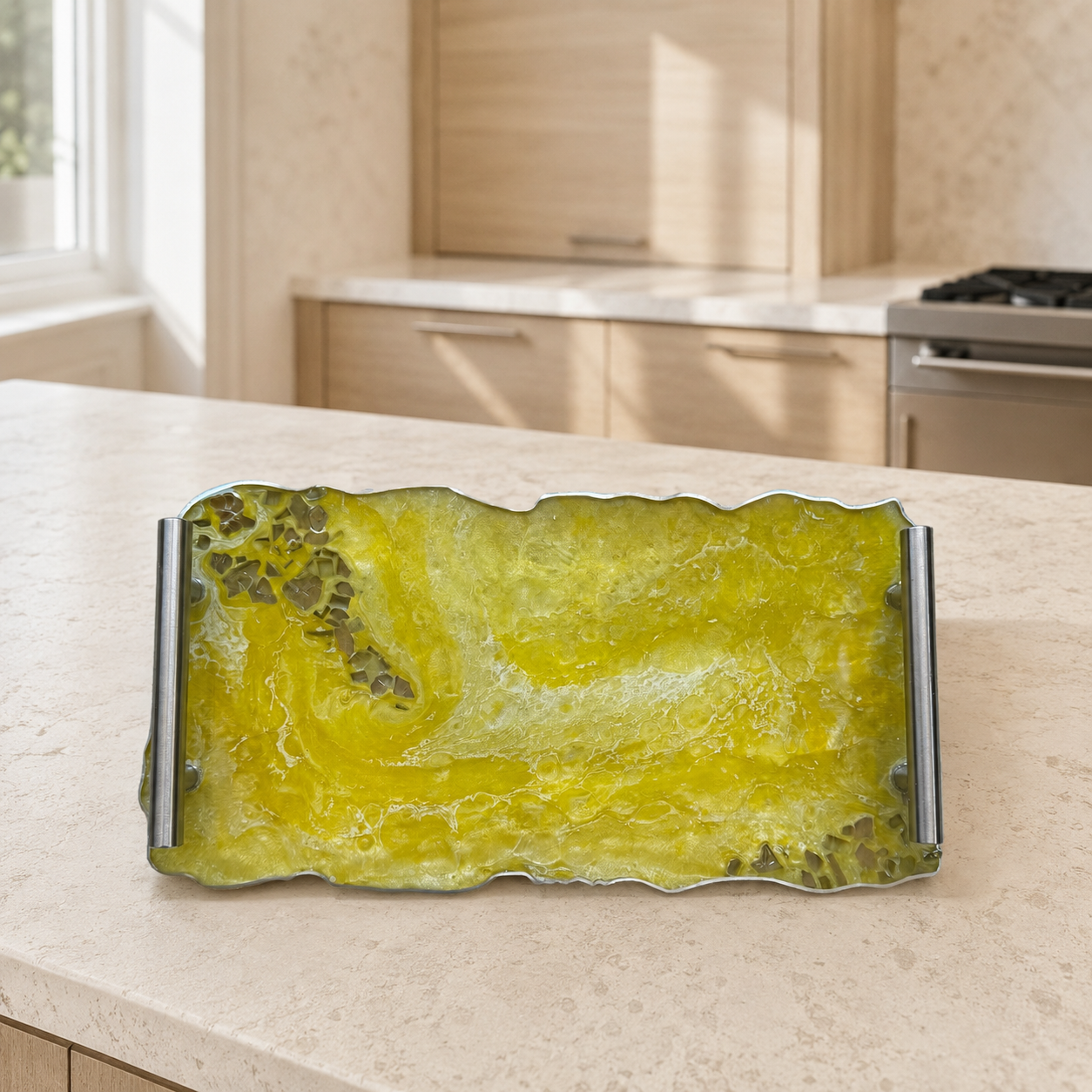 Yellow tray handmade epoxy resin geode design