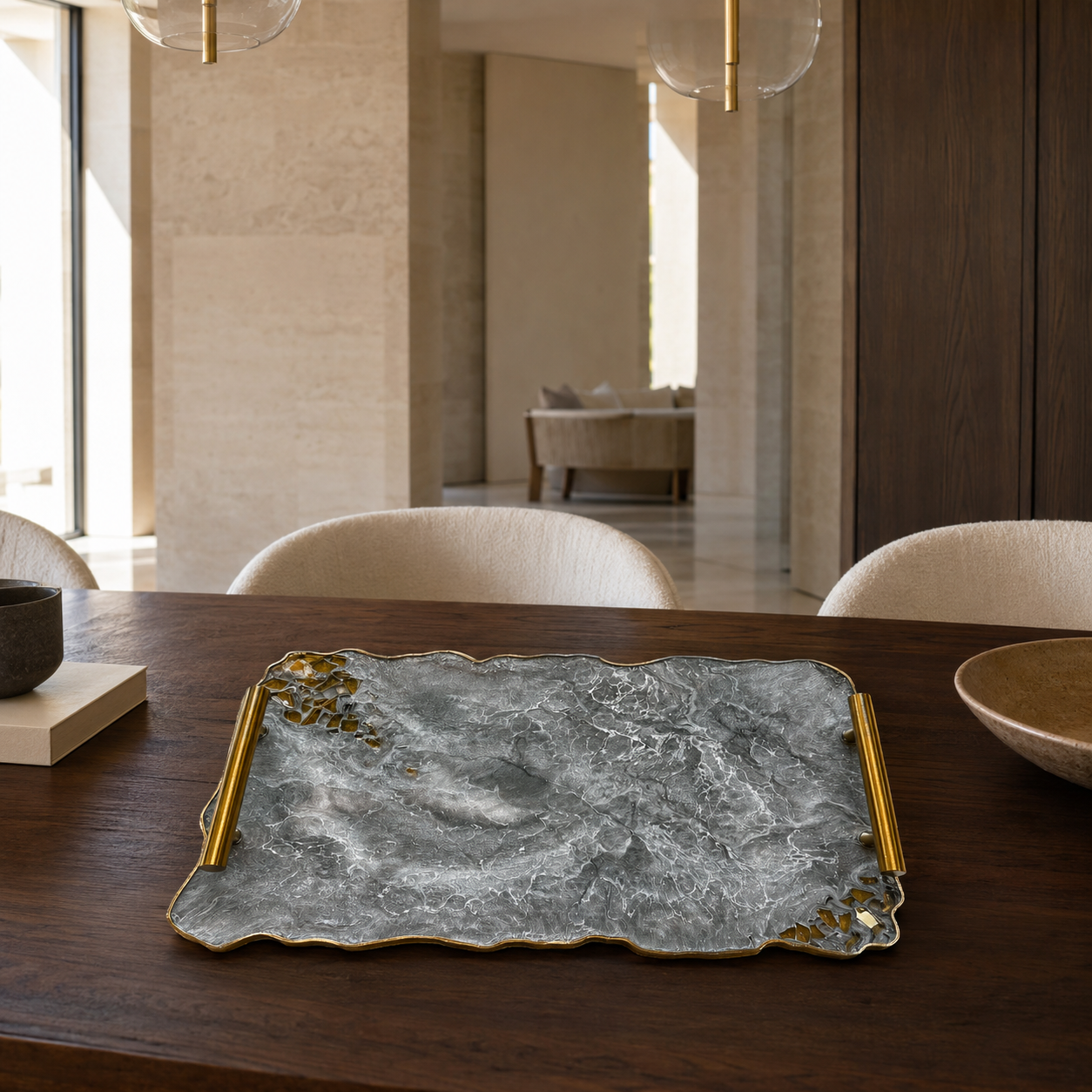 Silver and Grey tray handmade epoxy resin geode design