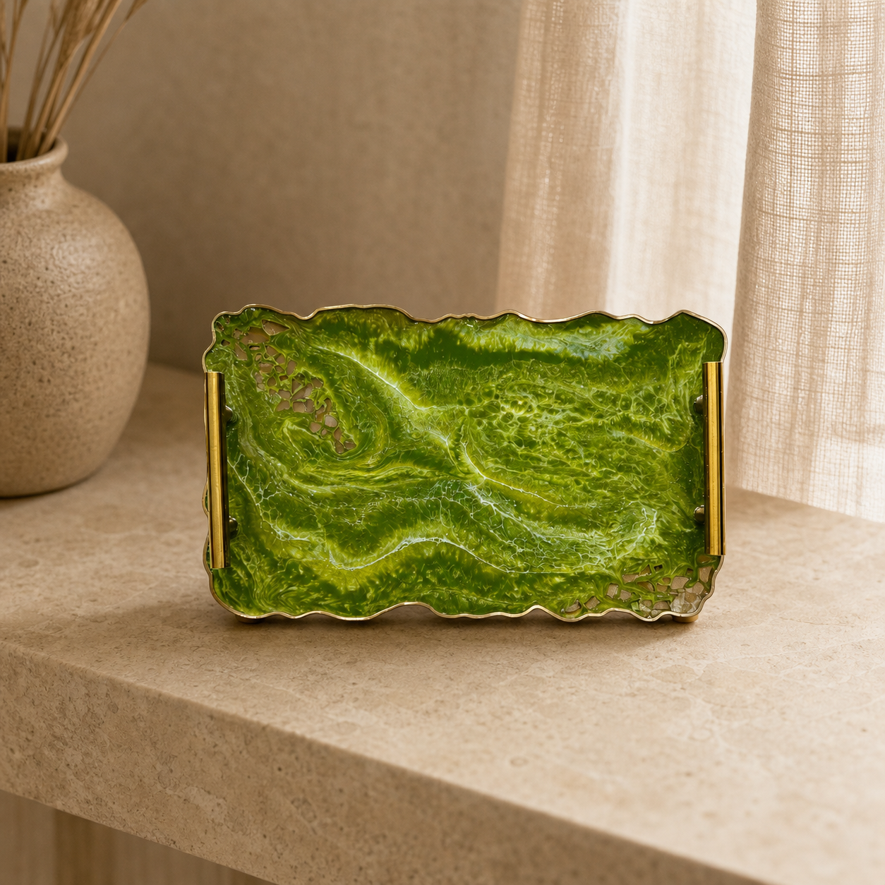 Olive Green tray handmade epoxy resin geode design